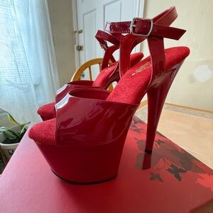 Pleaser Red Patent Platform Slingback Heels